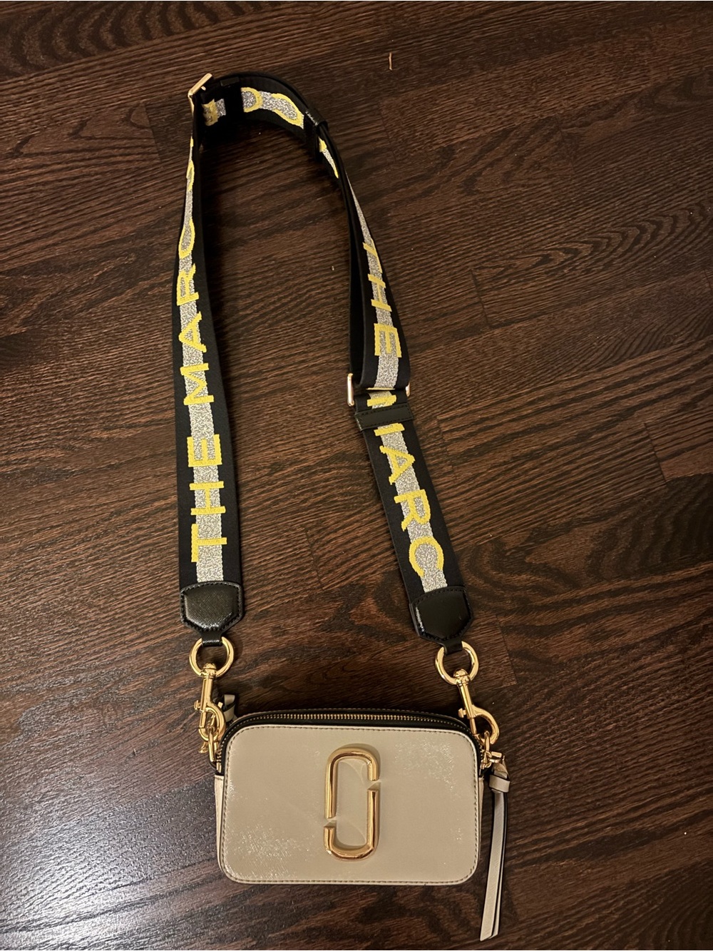 Marc Jacobs Beige Crossbody Camera Bag with Logo Strap and Gold Hardware